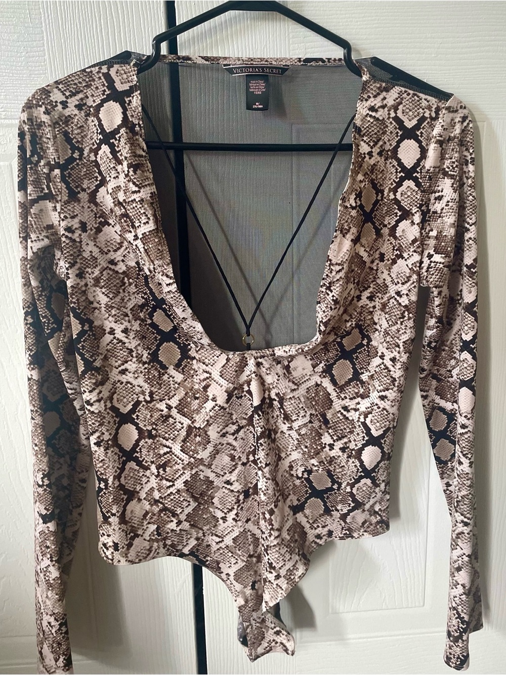 Victoria's Secret Beige and Brown Snake-Print Long Sleeve Top bodysuit